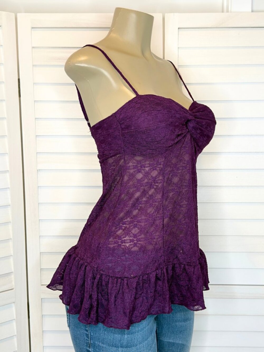 Heart & Hips Purple Floral Lace Babydoll Cami Top
